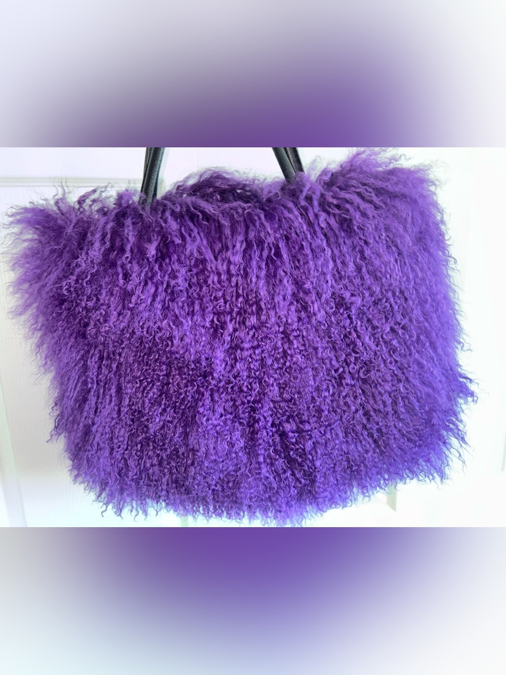 3 Mongolian Fur Tote Bags - Brown, Orange, Purple - 40 x 30 - Halloween Glam - Picture 6 of 13